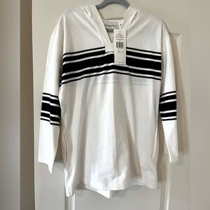 NEW/ Adrienne Vittadini Swim Coverup Designer Rich White navy Stripes Med